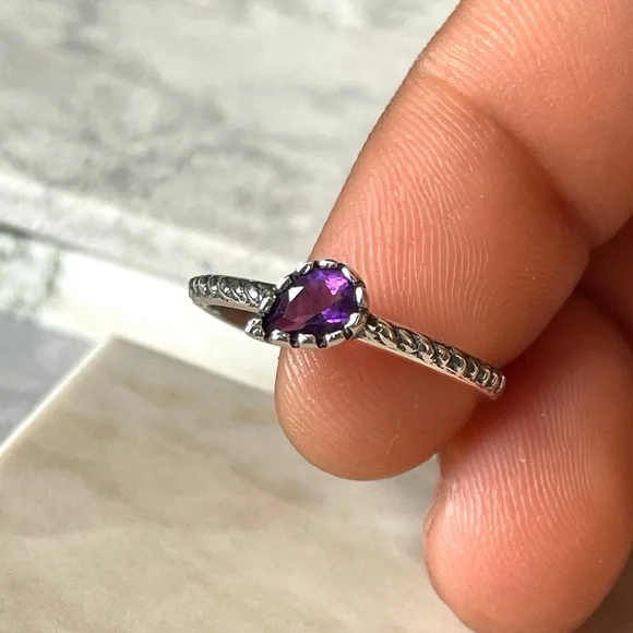 Dainty 925 Sterling silver Amethyst Ring, US:8 “VIBES” - Picture 8 of 14